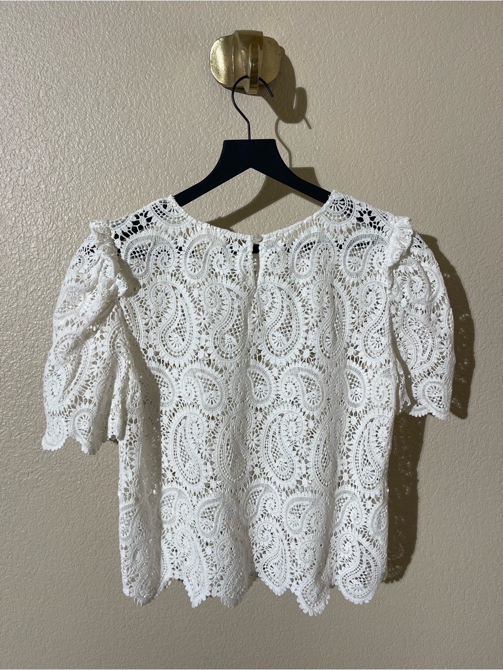 Sezane White Crochet Lace Short Sleeve Top - Picture 4 of 8